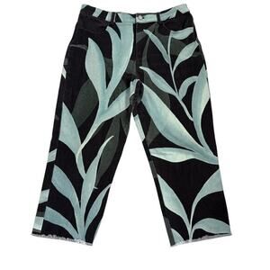 The Kit Cropped Jeans Size 18 Aqua‎ Leaf Print